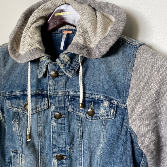 Free People Denim and Knit Hoodie - Picture 5 of 12